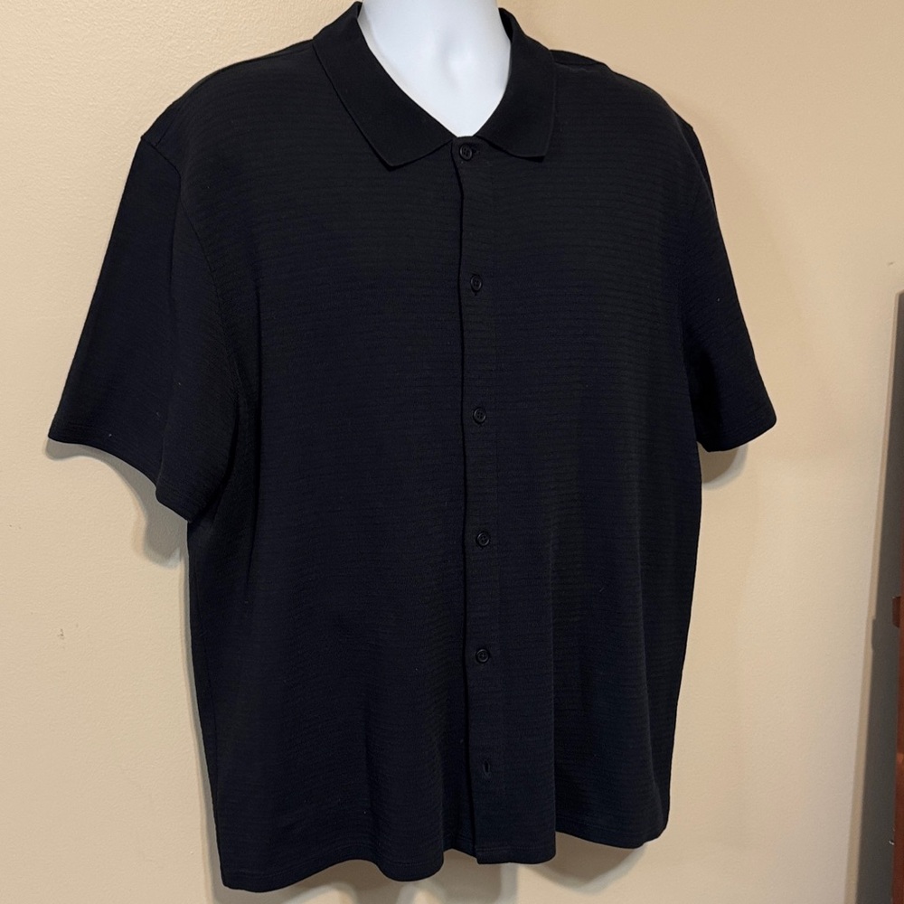 Vince Men’s XXL Black Short Sleeve Polo Shirt 100% Cotton Casual Button Front